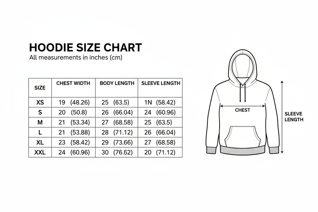 size chart for hoodies