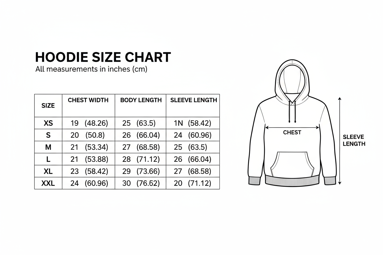 size chart for hoodies